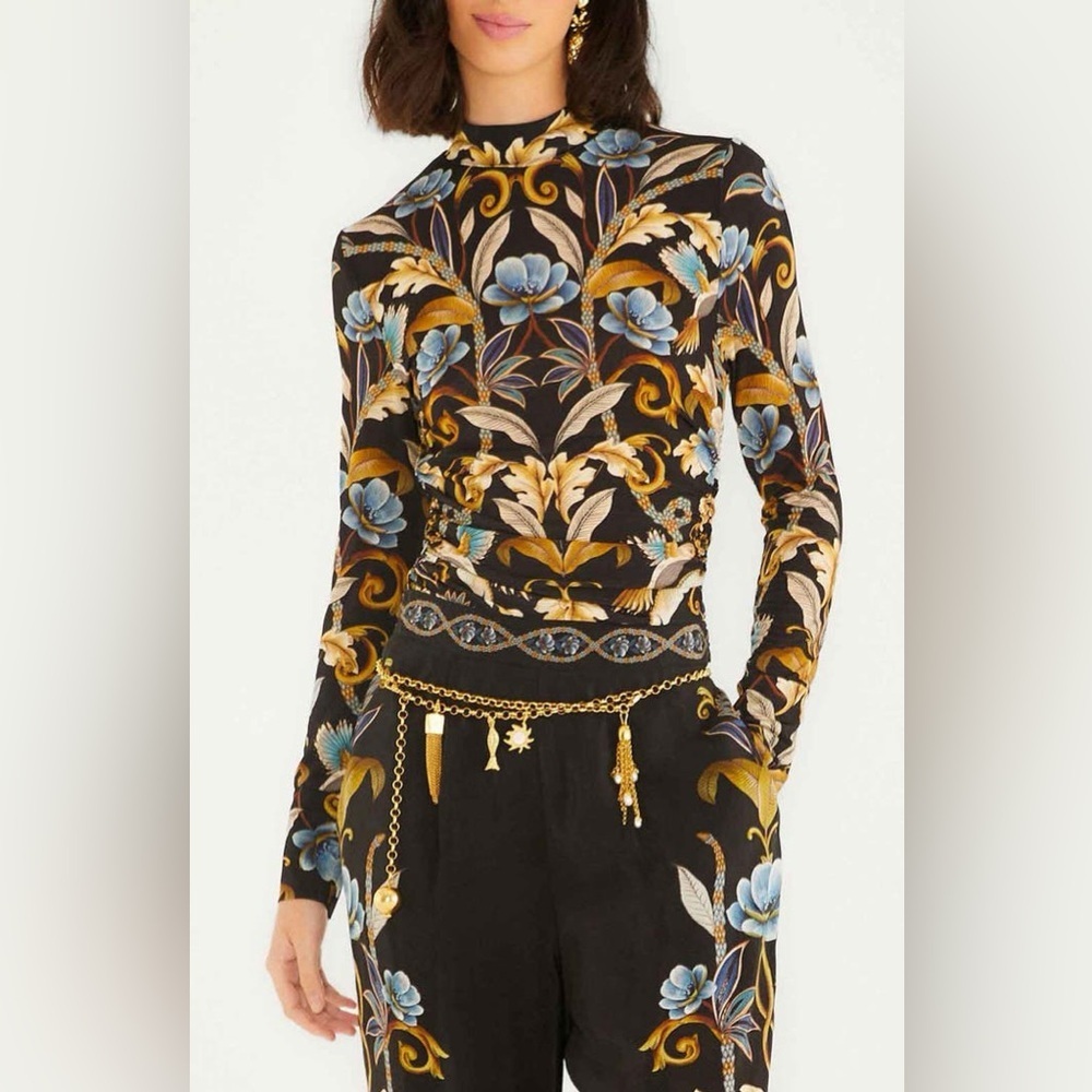 Farm Rio: Black Flowerful Garden Jersey Blouse